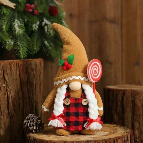 FEMALE GINGERBREAD GNOME WITH LOLLIPOP - Picture 1 of 1